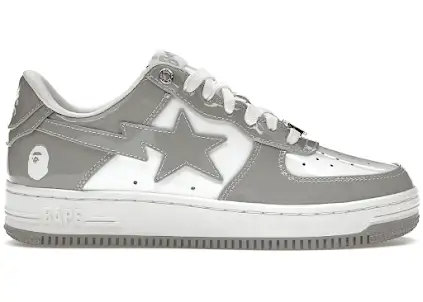 A Bathing Ape Bape Sta Patent Leather White Grey 1 A Bathing Ape Bape Sta Patent Leather White Grey